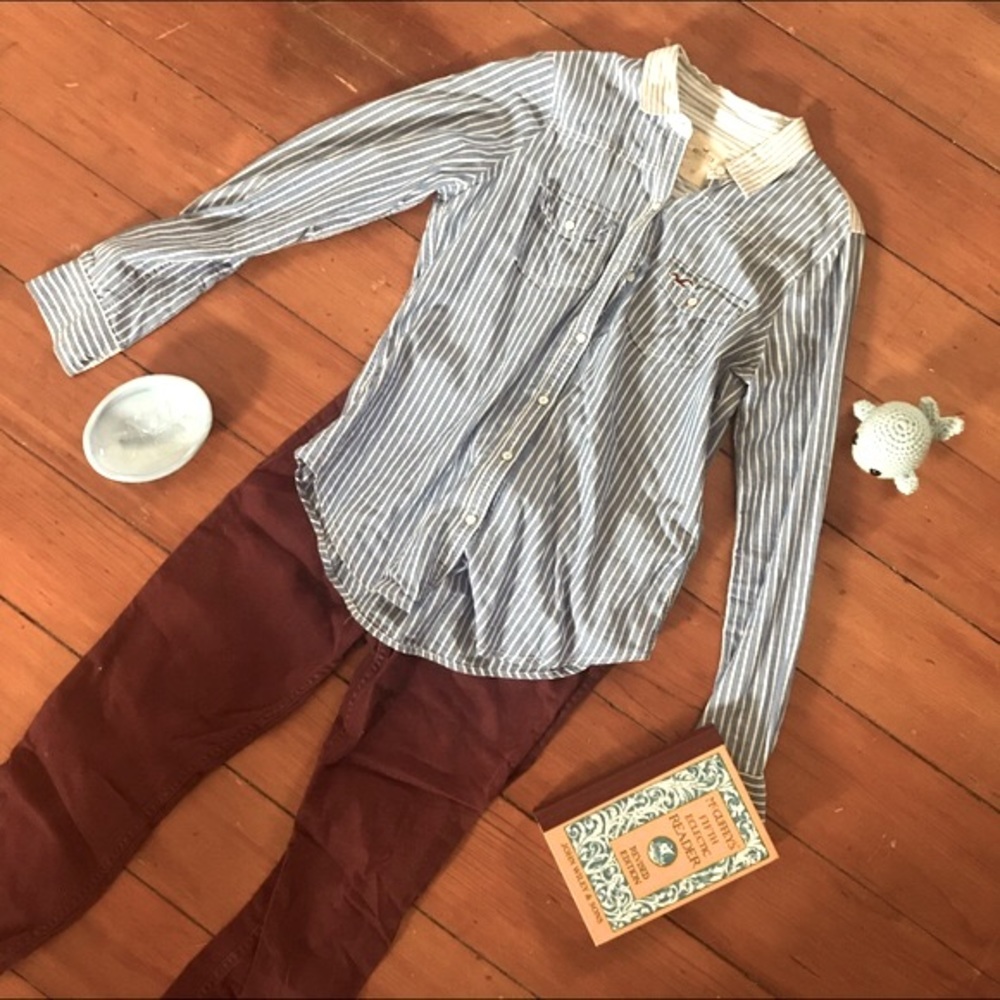 Hollister Blue and White Striped Shirt